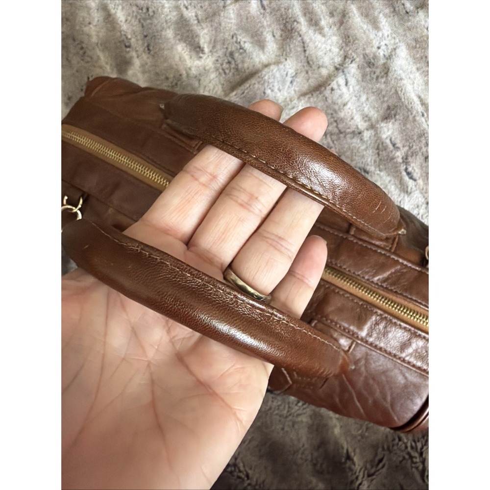 Y2K Lauren Merkin Brown Leather Satchel Duffel Top Handle Shoulder Bag Purse - Picture 16 of 16